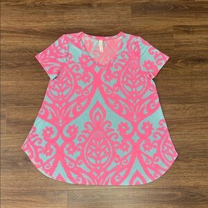 Women’s Honeyme Hot Pink and Blue V-Neck Top